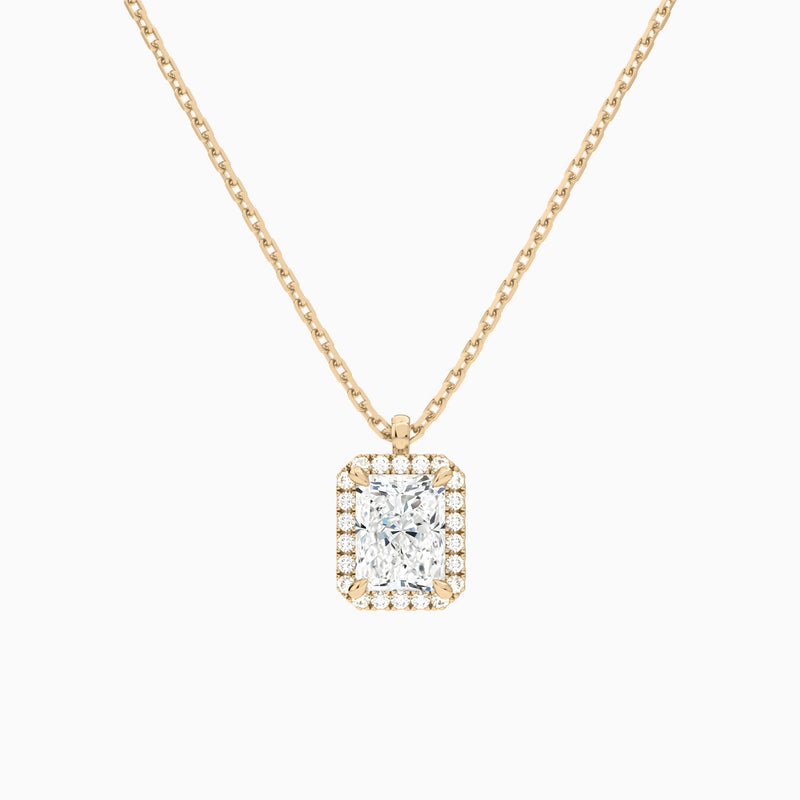Radiant Halo Lab Grown Diamond Pendant Necklace In 14K Rose Gold - Lucenjuri