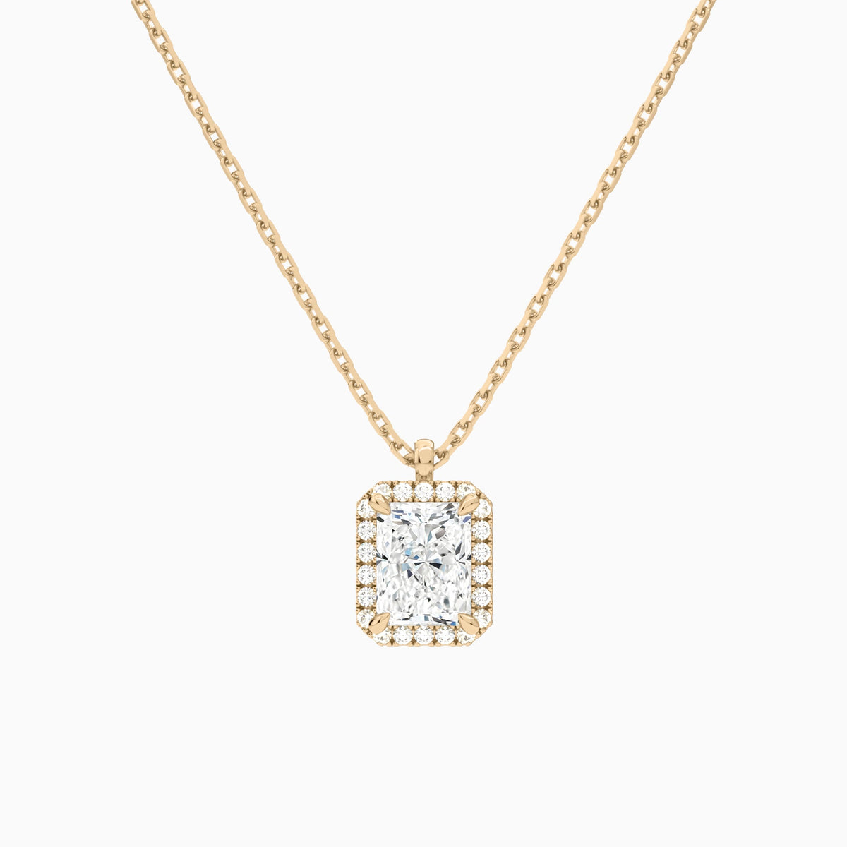 Radiant Halo Lab Grown Diamond Pendant Necklace In 14K Rose Gold - Lucenjuri