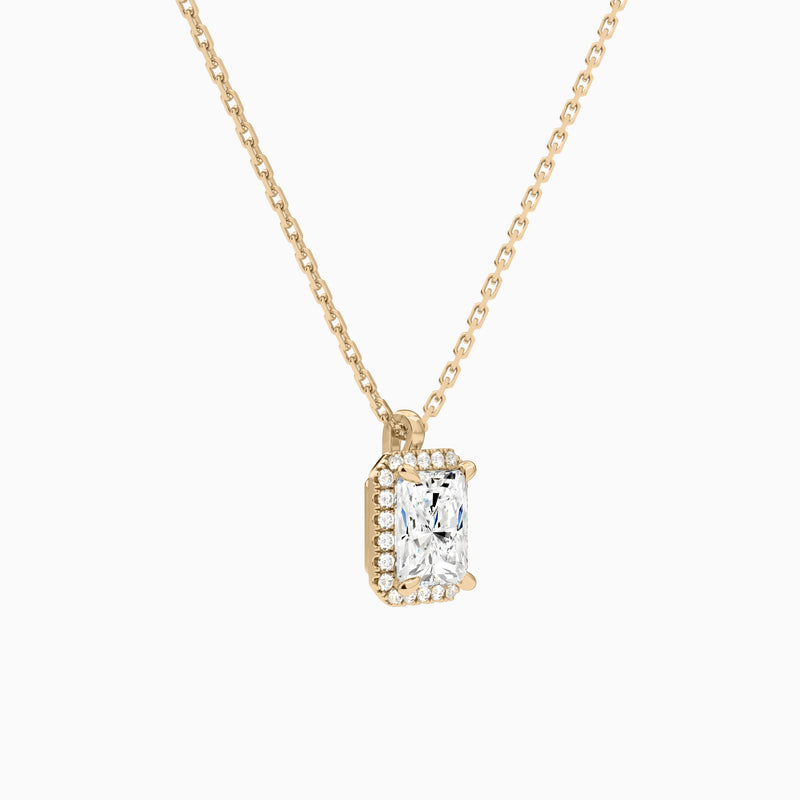 Radiant Halo Lab Grown Diamond Pendant Necklace In 14K Rose Gold - Front Angle View