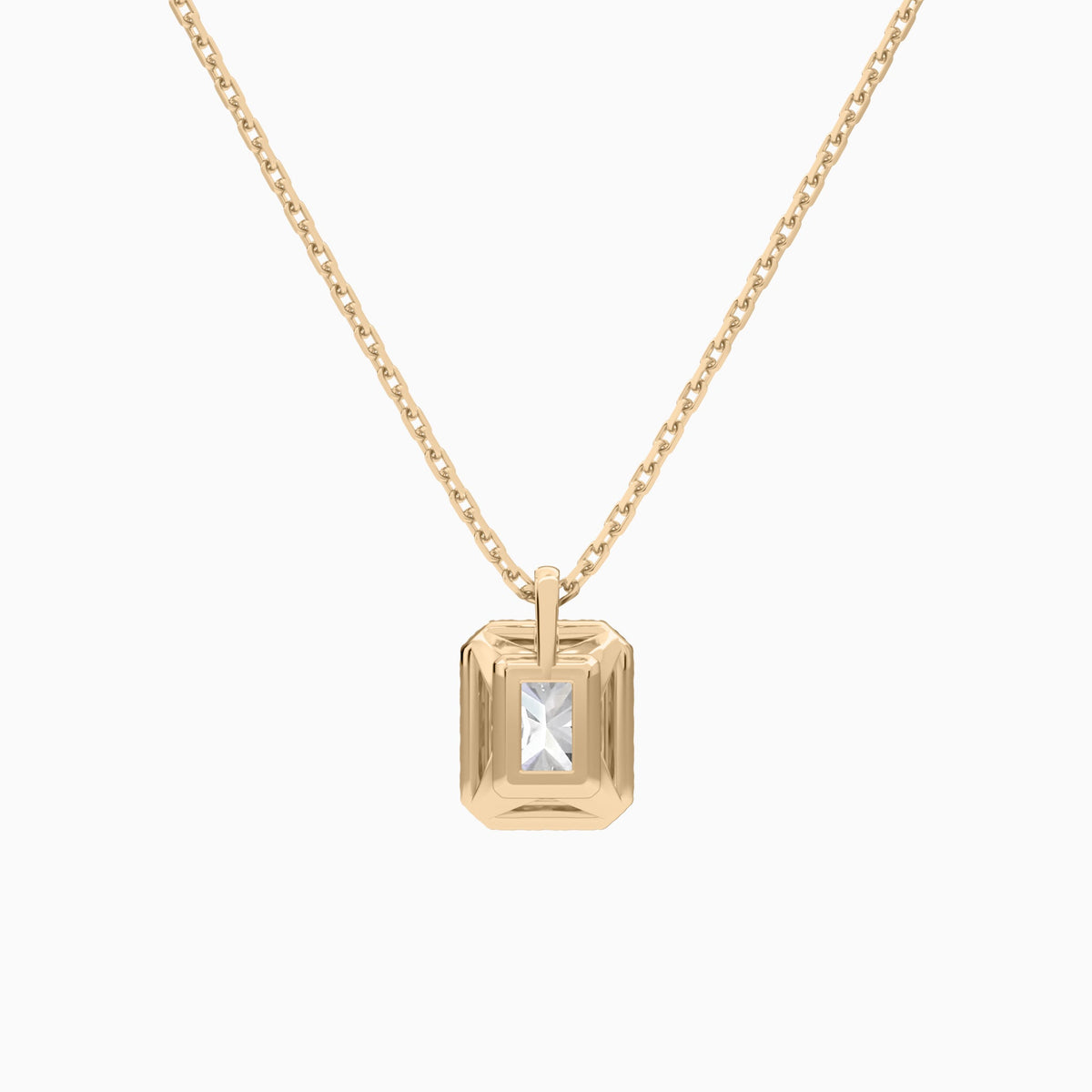 Radiant Halo Lab Grown Diamond Pendant Necklace In 14K Rose Gold - Back View