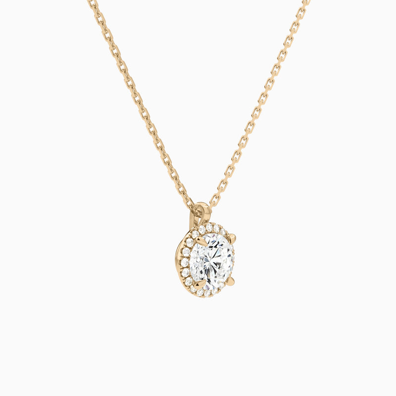 Round Halo Lab Grown Diamond Pendant Necklace In 14K Rose Gold - Front Angle View