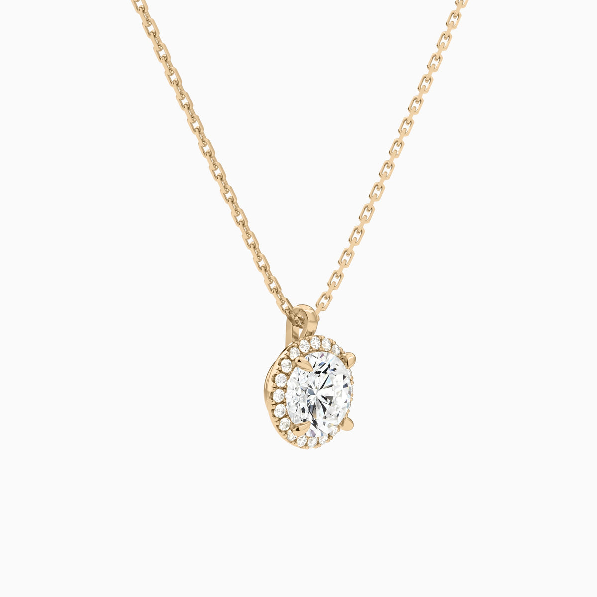 Round Halo Lab Grown Diamond Pendant Necklace In 14K Rose Gold - Front Angle View