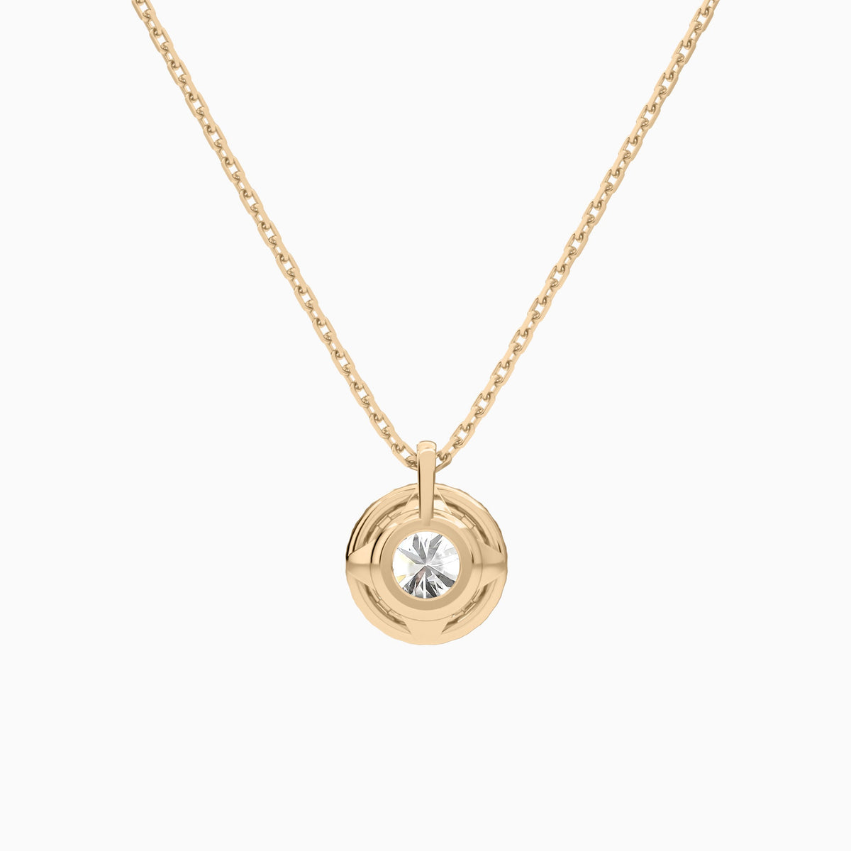 Round Halo Lab Grown Diamond Pendant Necklace In 14K Rose Gold - Back View
