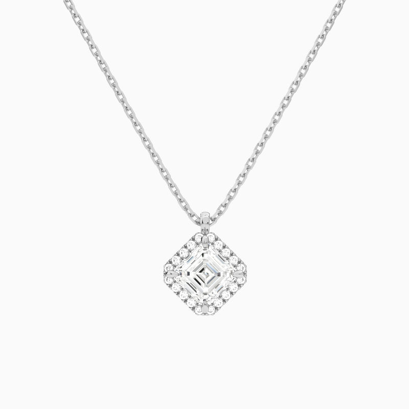 Asscher Halo Lab Grown Diamond Pendant Necklace In 18K White Gold - Lucenjuri