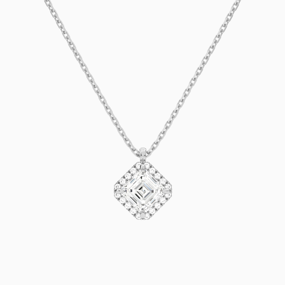 Asscher Halo Lab Grown Diamond Pendant Necklace In 18K White Gold - Lucenjuri
