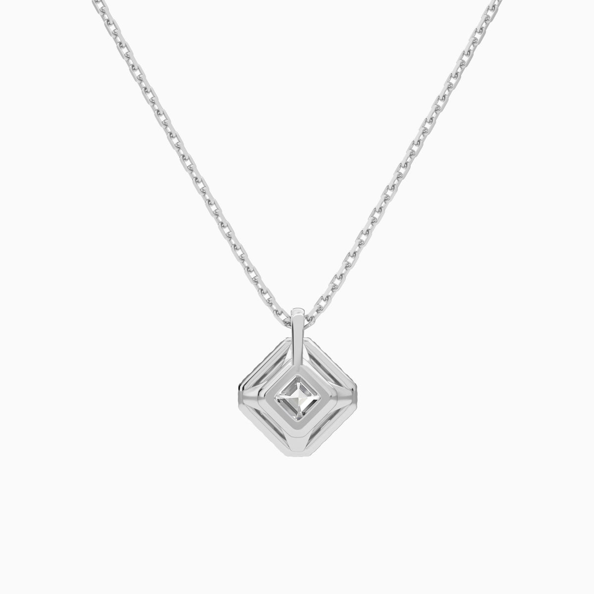 Asscher Halo Lab Grown Diamond Pendant Necklace In 14K White Gold - Back View