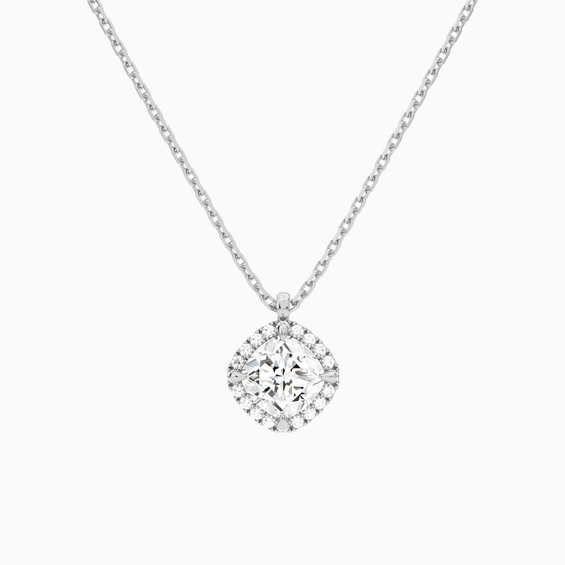 Cushion Halo Lab Grown Diamond Pendant Necklace In 18K White Gold - Lucenjuri