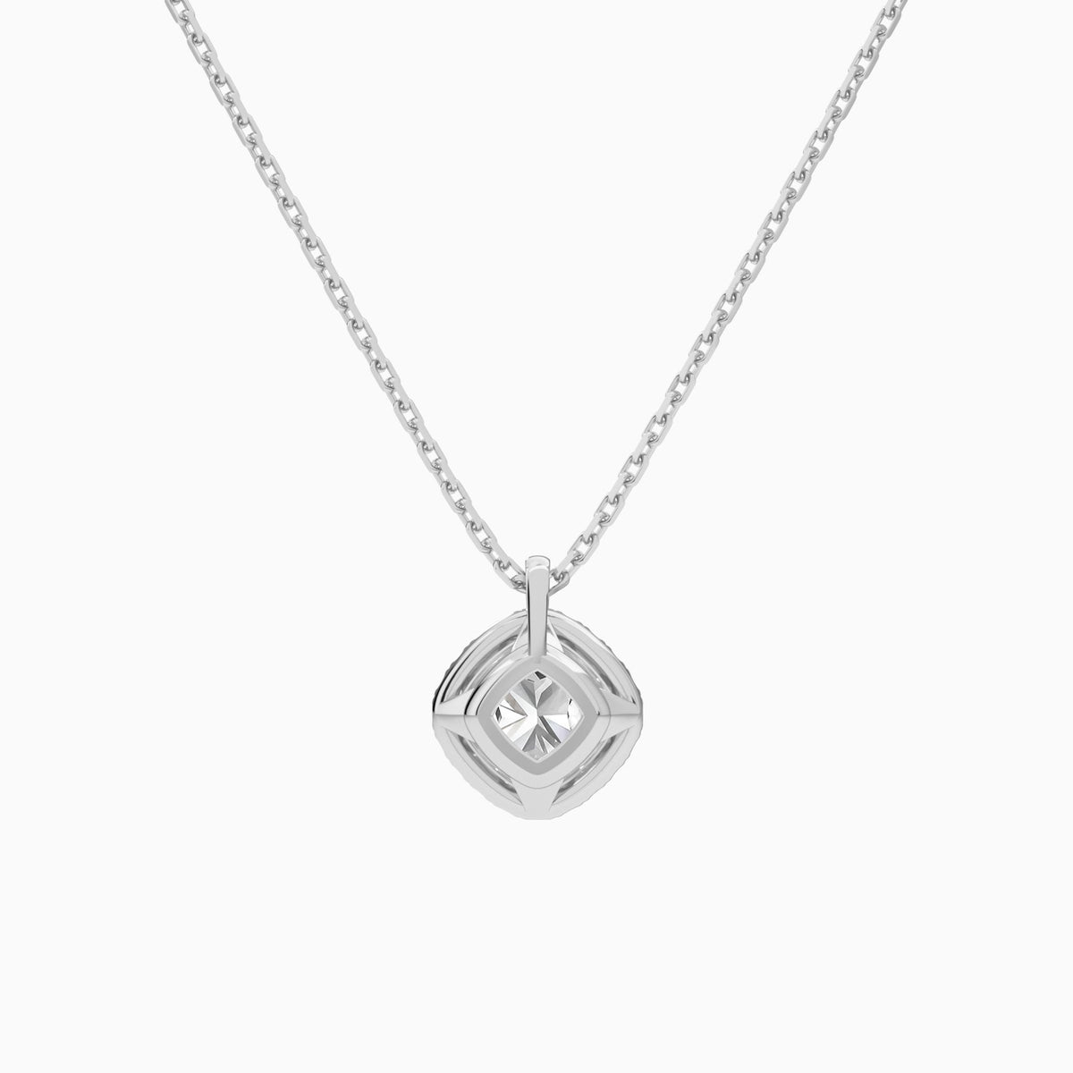 Cushion Halo Lab Grown Diamond Pendant Necklace In 18K White Gold - Back View