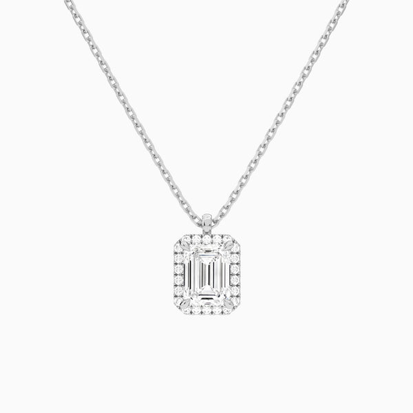 Emerald Halo Lab Grown Diamond Pendant Necklace In 14K White Gold - Lucenjuri