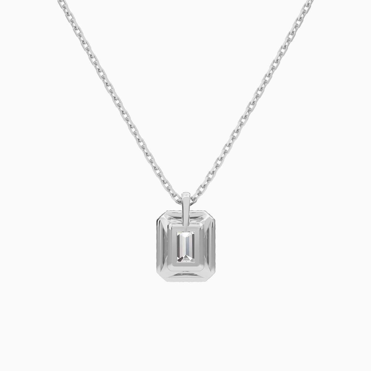 Emerald Halo Lab Grown Diamond Pendant Necklace In 18K White Gold - Back View