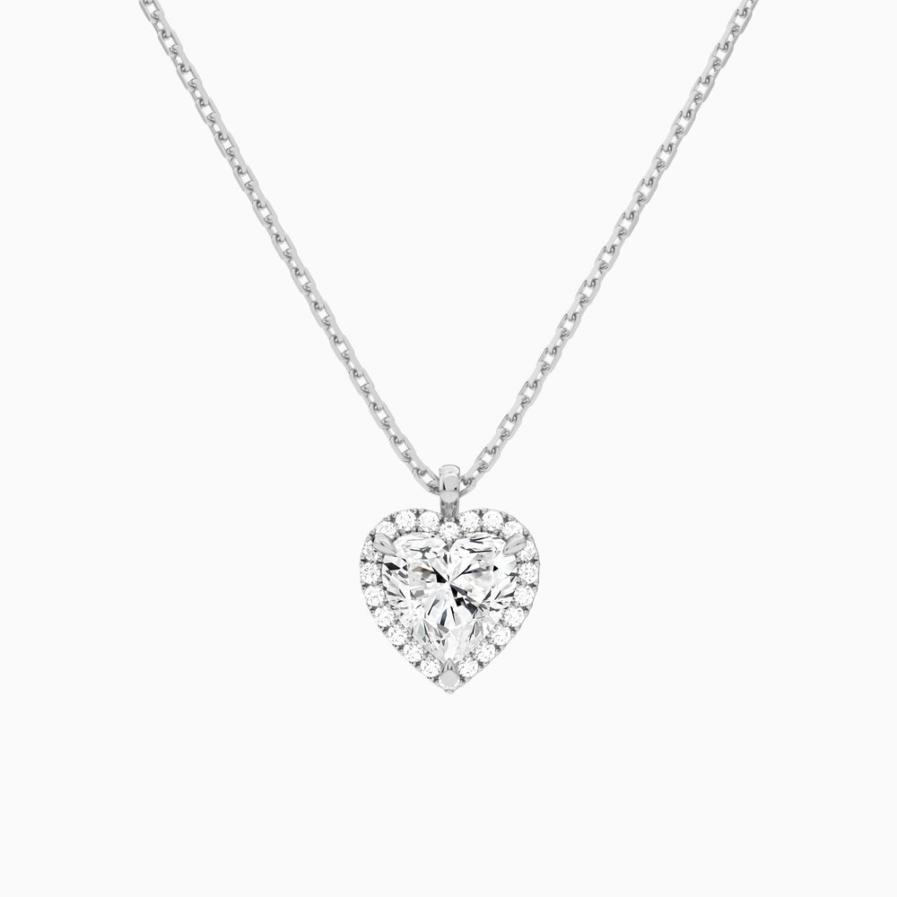 Heart Halo Lab Grown Diamond Pendant Necklace In 14K White Gold - Lucenjuri