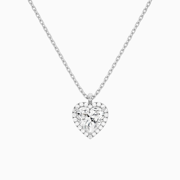 Heart Halo Lab Grown Diamond Pendant Necklace In 14K White Gold - Lucenjuri