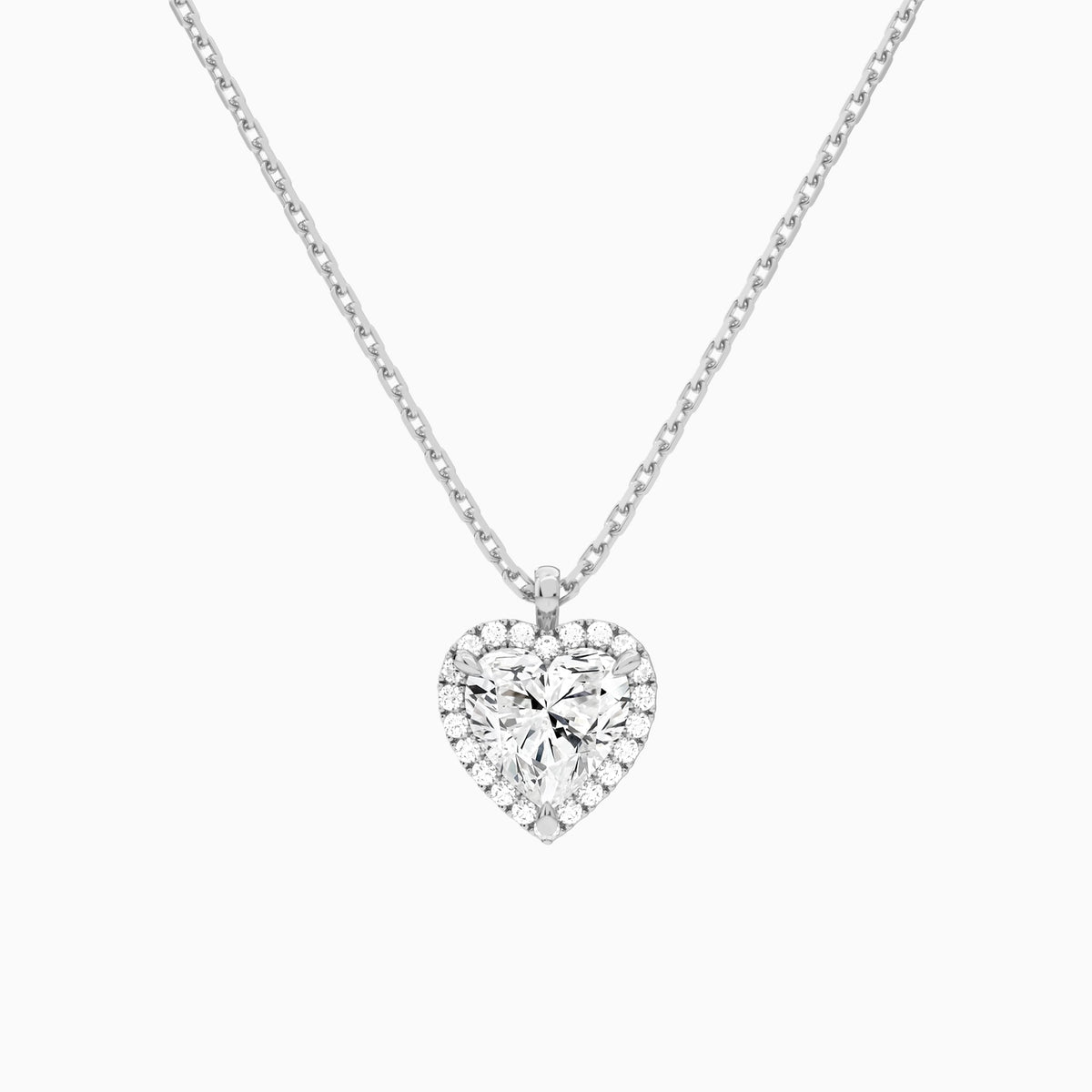 Heart Halo Lab Grown Diamond Pendant Necklace In 18K White Gold - Lucenjuri