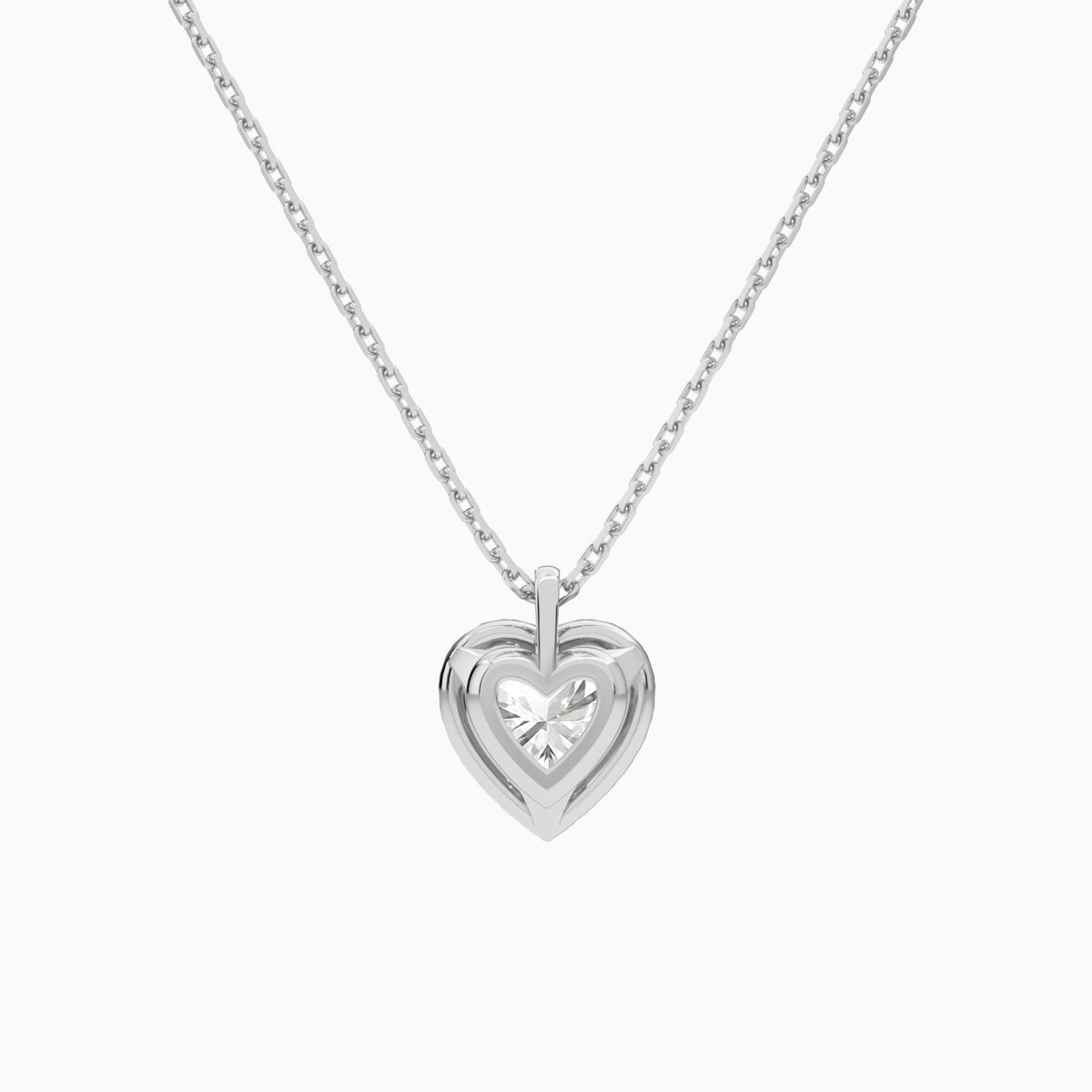 Heart Halo Lab Grown Diamond Pendant Necklace In 18K White Gold - Back View