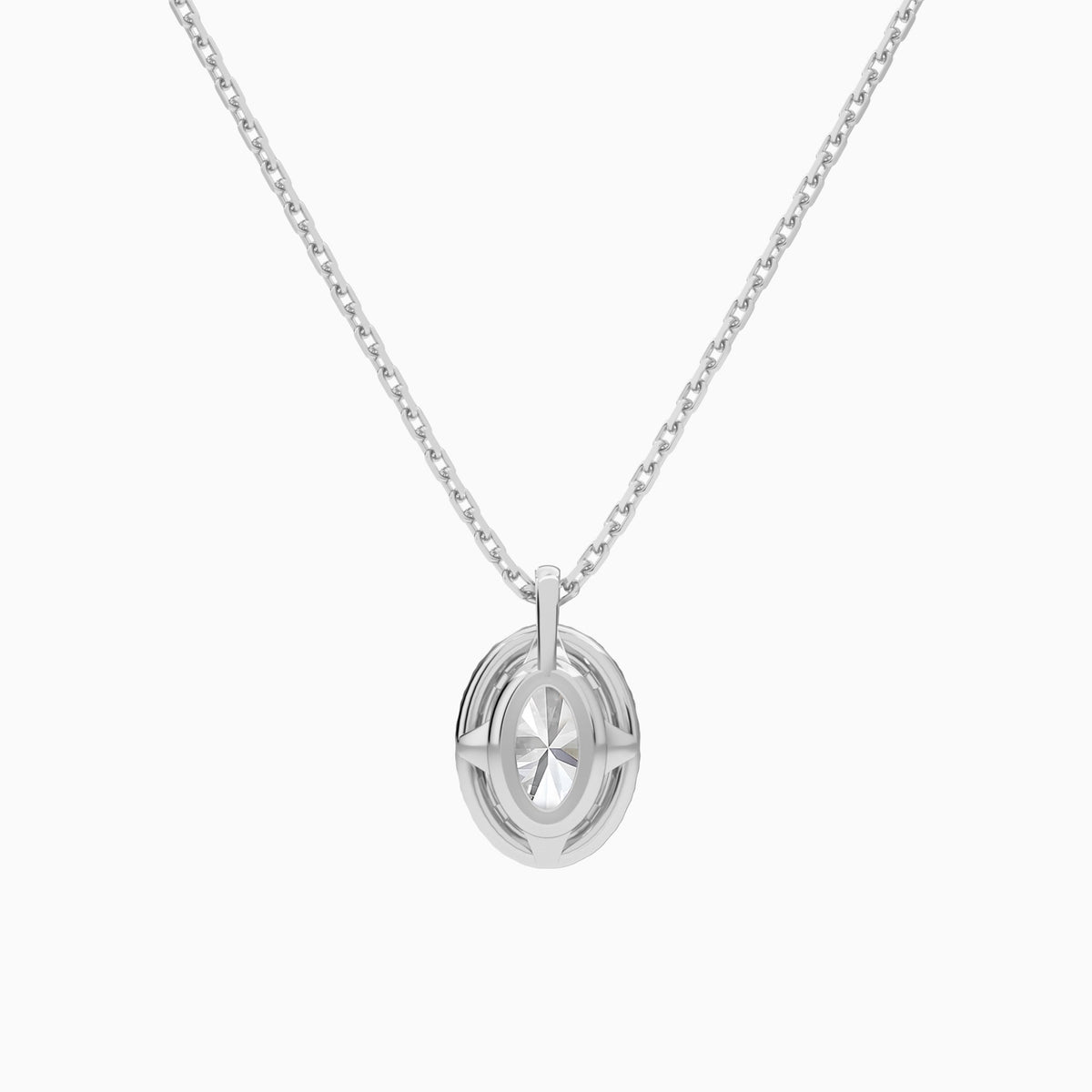 Oval Halo Lab Grown Diamond Pendant Necklace In 18K White Gold - Back View