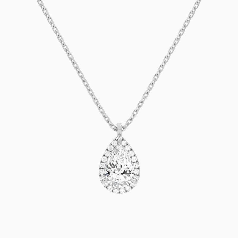 Pear Halo Diamond Pendant Necklace