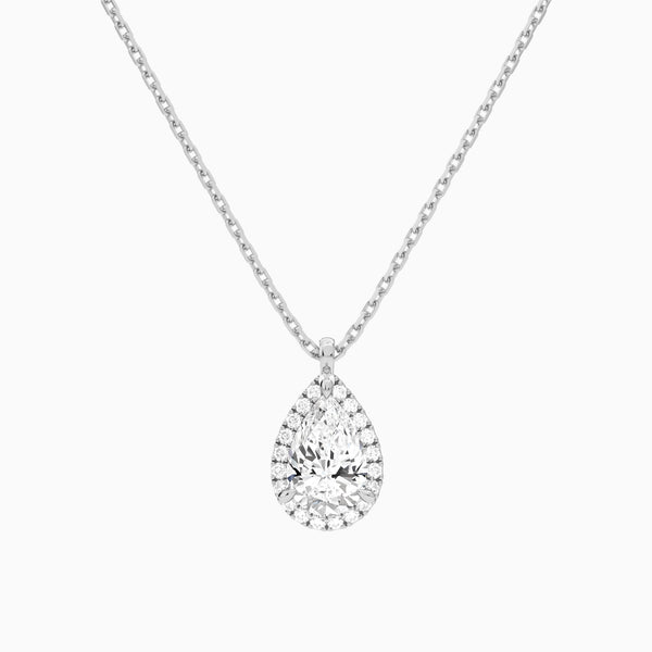 Pear Halo Lab Grown Diamond Pendant Necklace In 14K White Gold - Lucenjuri
