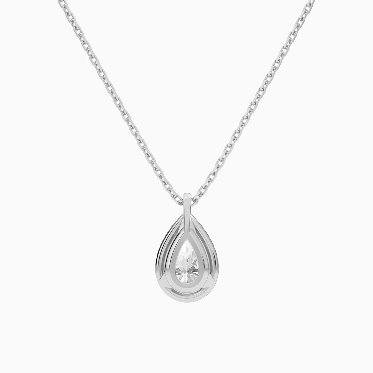 Pear Halo Lab Grown Diamond Pendant Necklace In 18K White Gold - Back View
