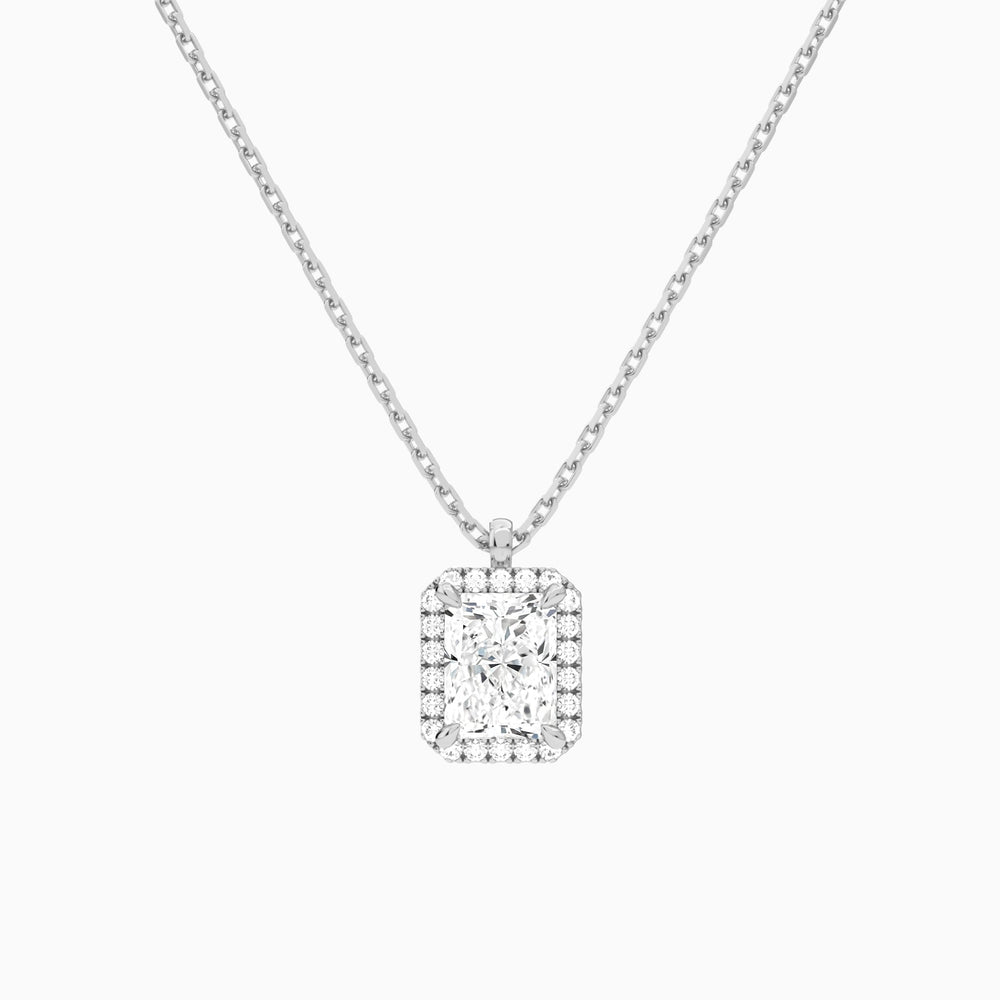 Radiant Halo Lab Grown Diamond Pendant Necklace In 14K White Gold - Lucenjuri