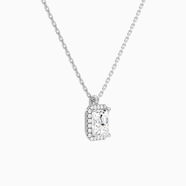 Radiant Halo Lab Grown Diamond Pendant Necklace In 14K White Gold - Front Angle View