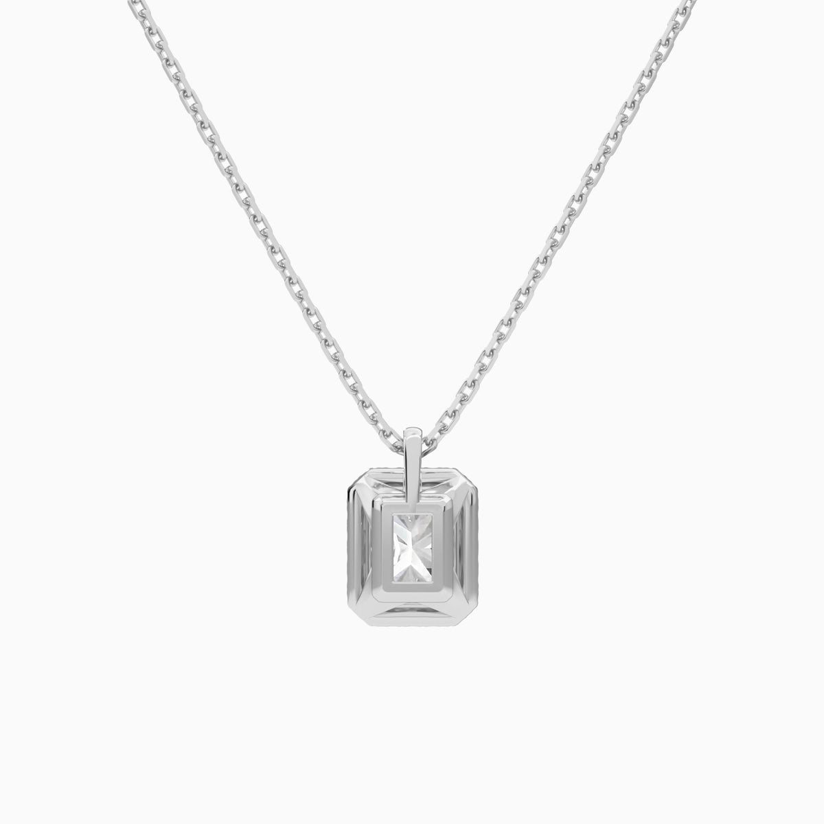 Radiant Halo Lab Grown Diamond Pendant Necklace In 18K White Gold - Back View