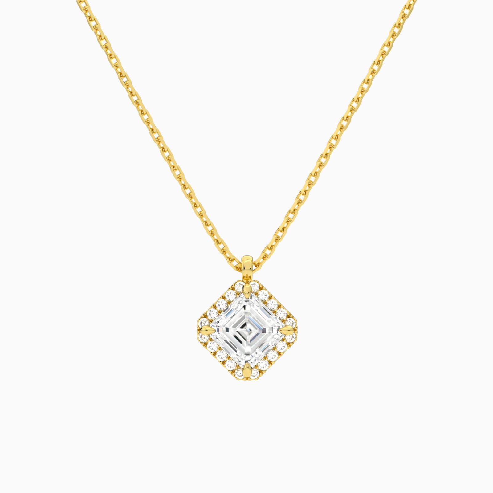 Asscher Halo Diamond Pendant Necklace