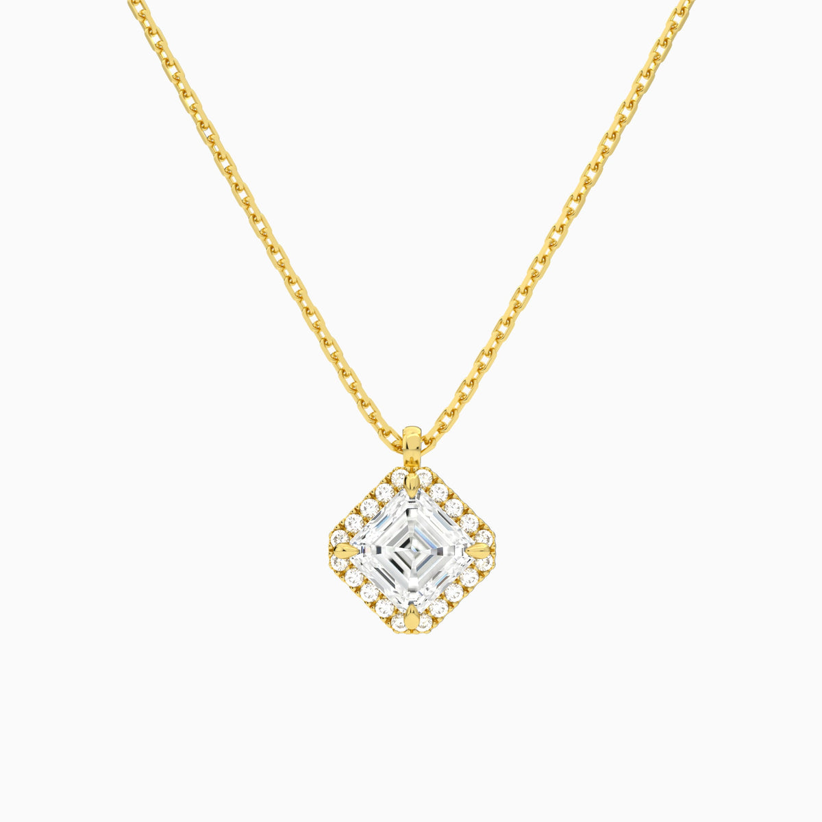 Asscher Halo Lab Grown Diamond Pendant Necklace In 14K Yellow Gold - Lucenjuri