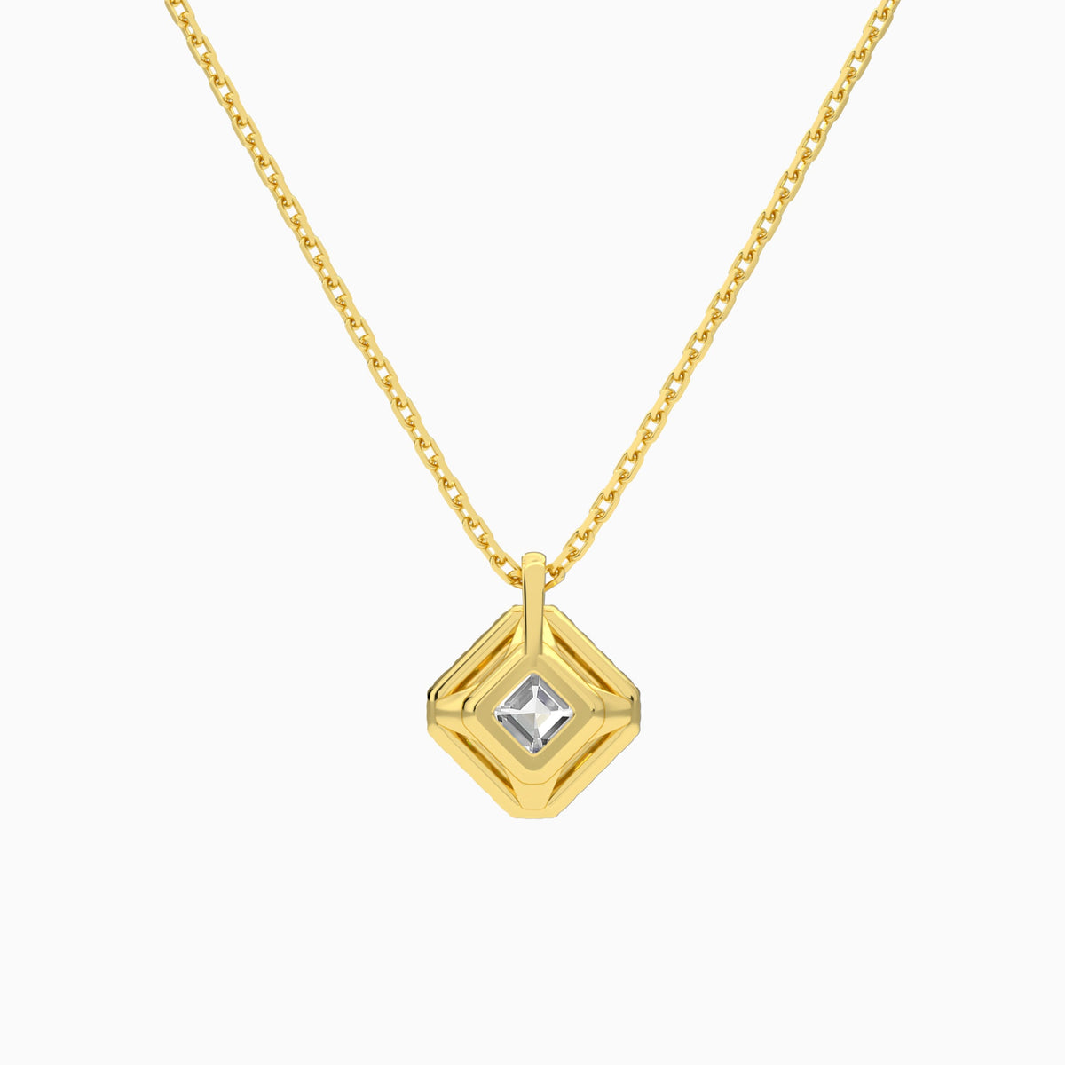 Asscher Halo Lab Grown Diamond Pendant Necklace In 14K Yellow Gold - Back View