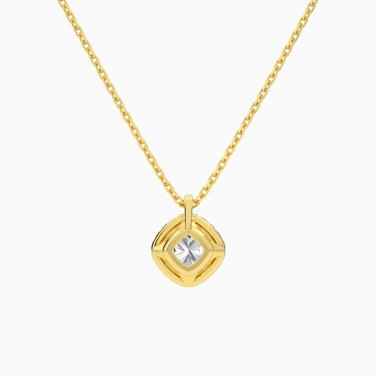 Cushion Halo Lab Grown Diamond Pendant Necklace In 18K Yellow Gold - Back View