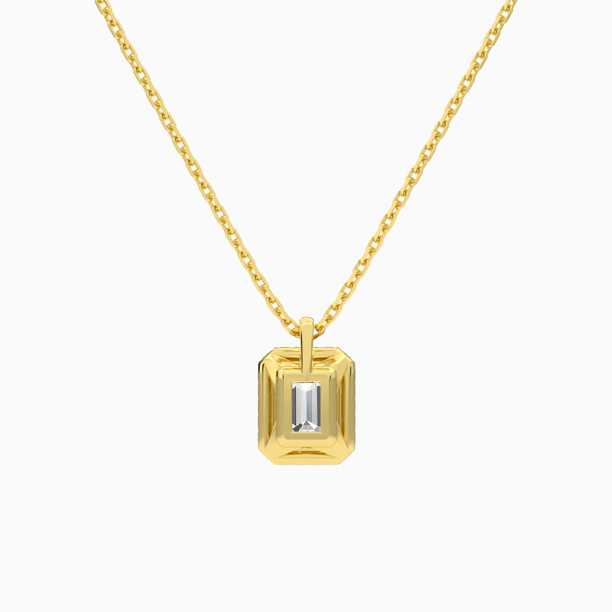Emerald Halo Lab Grown Diamond Pendant Necklace In 14K Yellow Gold - Back View