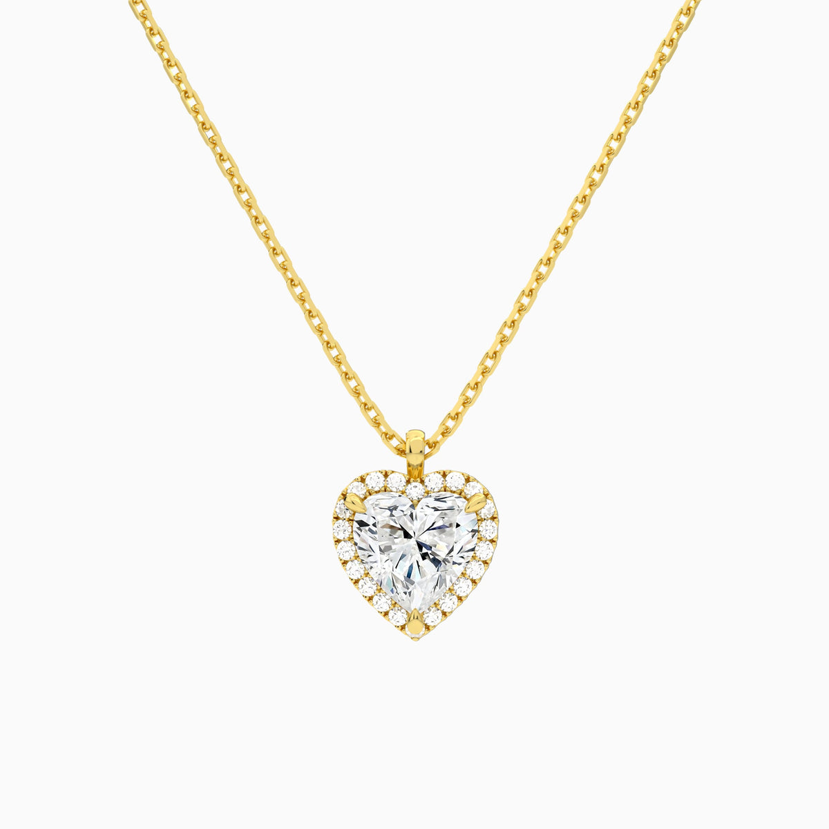 Heart Halo Lab Grown Diamond Pendant Necklace In 14K Yellow Gold - Lucenjuri