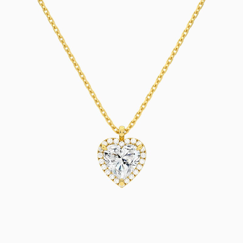 Heart Halo Lab Grown Diamond Pendant Necklace In 18K Yellow Gold - Lucenjuri