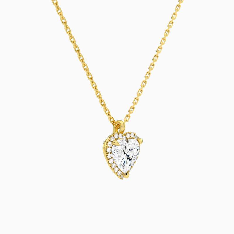 Heart Halo Lab Grown Diamond Pendant Necklace In 18K Yellow Gold - Front Angle View
