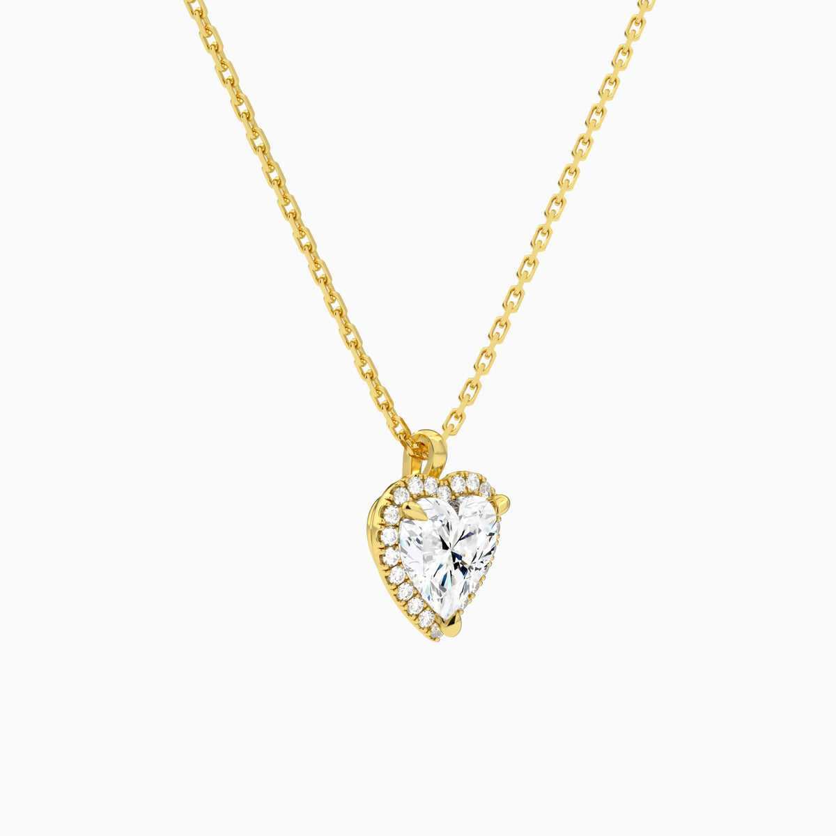 Heart Halo Lab Grown Diamond Pendant Necklace In 18K Yellow Gold - Front Angle View