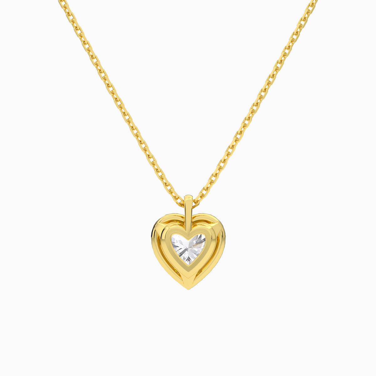 Heart Halo Lab Grown Diamond Pendant Necklace In 14K Yellow Gold - Back View