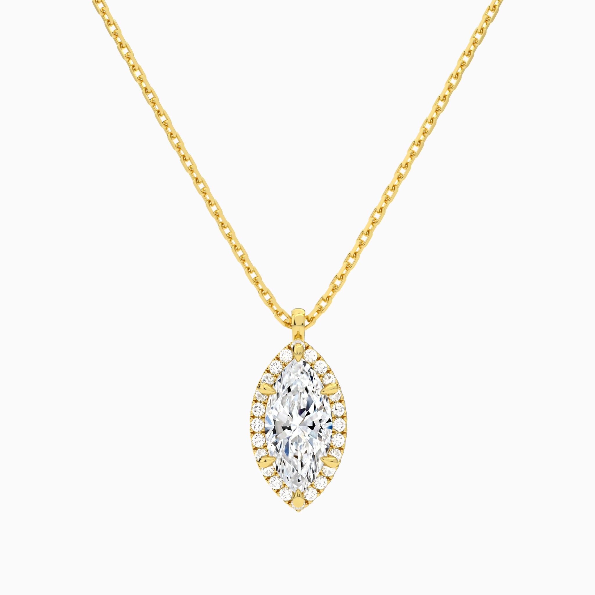 Marquise Halo Lab Grown Diamond Pendant Necklace In 14K Yellow Gold - Lucenjuri