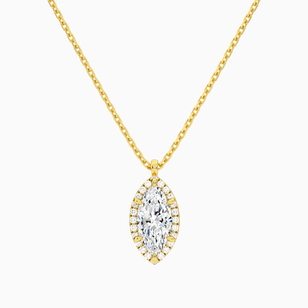 Marquise Halo Lab Grown Diamond Pendant Necklace In 14K Yellow Gold - Lucenjuri