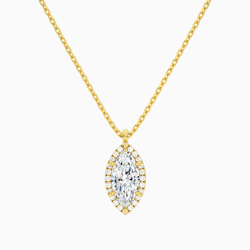 Marquise Halo Lab Grown Diamond Pendant Necklace In 18K Yellow Gold - Lucenjuri