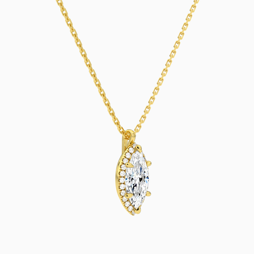 Marquise Halo Lab Grown Diamond Pendant Necklace In 14K Yellow Gold - Front Angle View