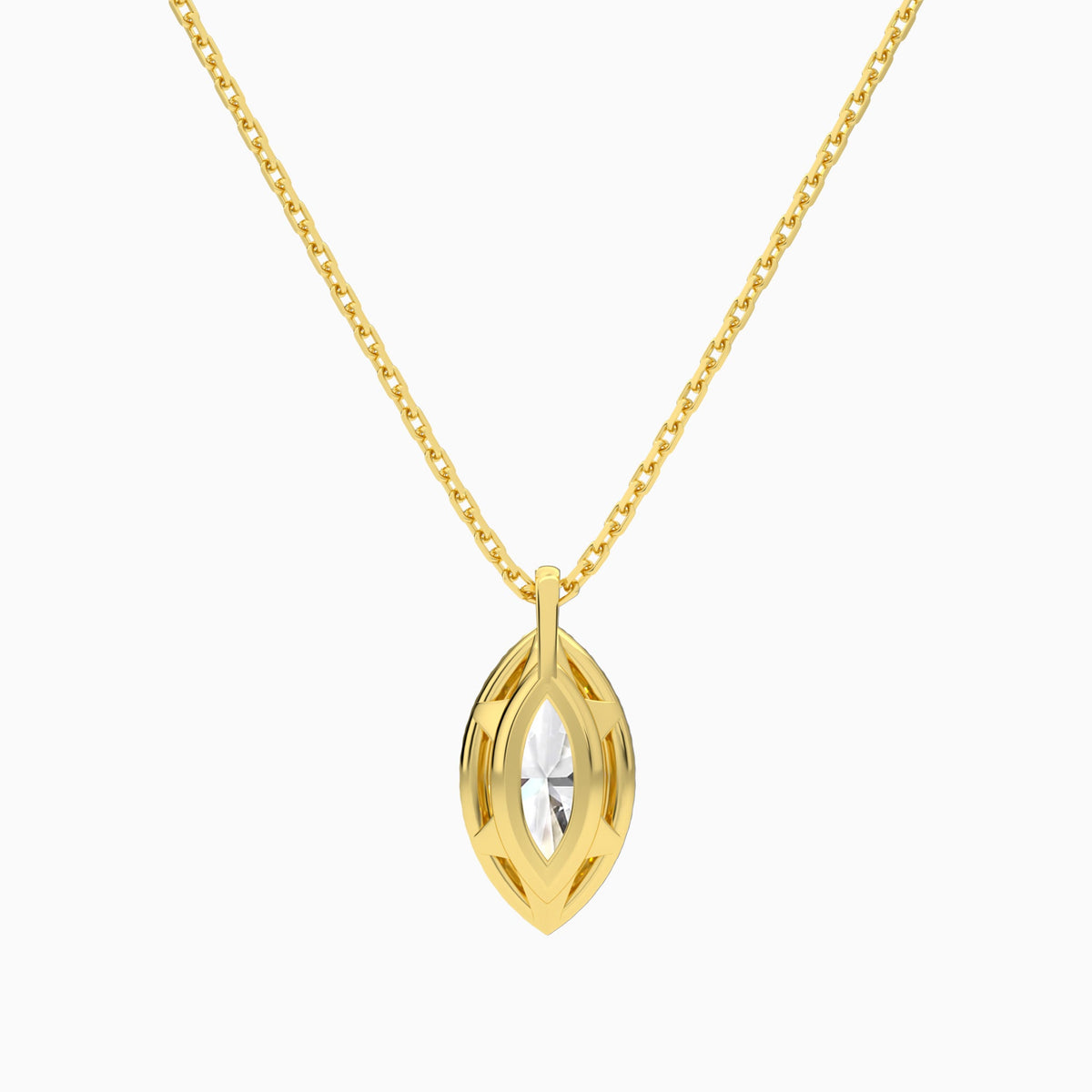 Marquise Halo Lab Grown Diamond Pendant Necklace In 14K Yellow Gold - Back View