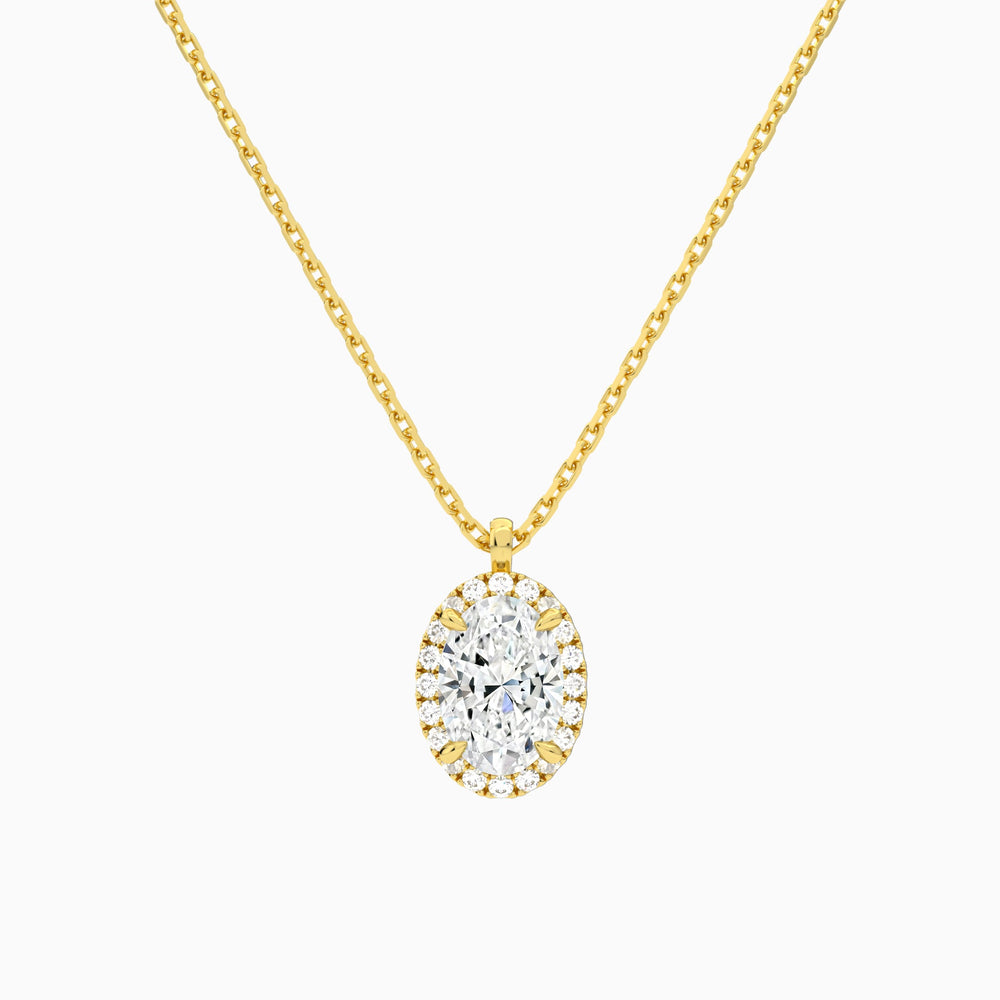 Oval Halo Lab Grown Diamond Pendant Necklace In 14K Yellow Gold - Lucenjuri