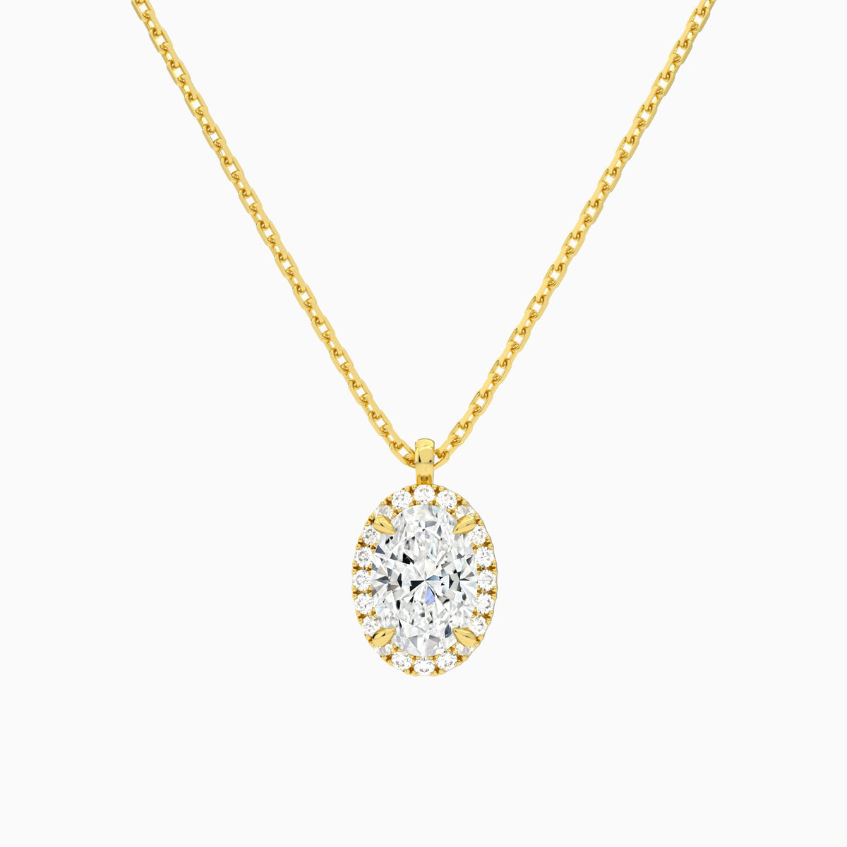 Oval Halo Lab Grown Diamond Pendant Necklace In 14K Yellow Gold - Lucenjuri
