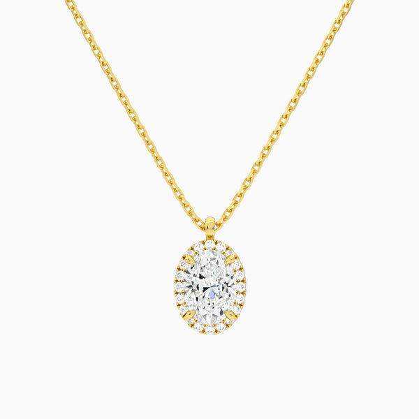 Oval Halo Lab Grown Diamond Pendant Necklace In 14K Yellow Gold - Lucenjuri