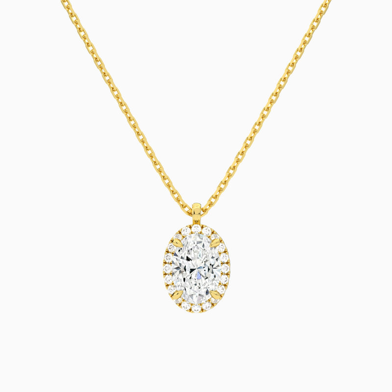 Oval Halo Lab Grown Diamond Pendant Necklace In 18K Yellow Gold - Lucenjuri