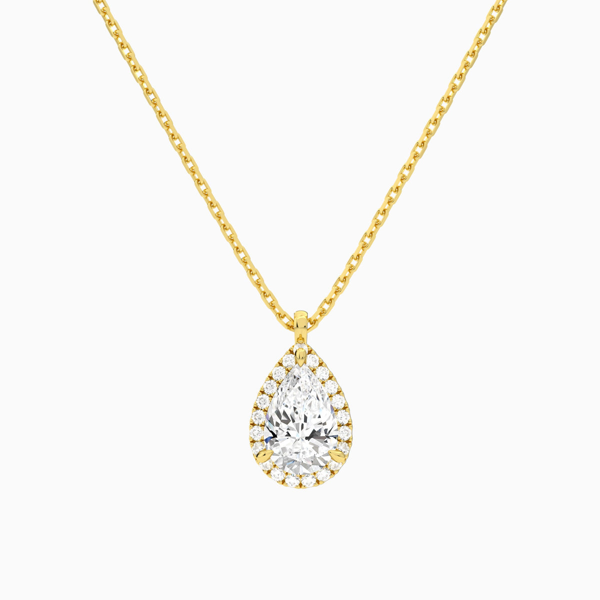Pear Halo Lab Grown Diamond Pendant Necklace In 18K Yellow Gold - Lucenjuri