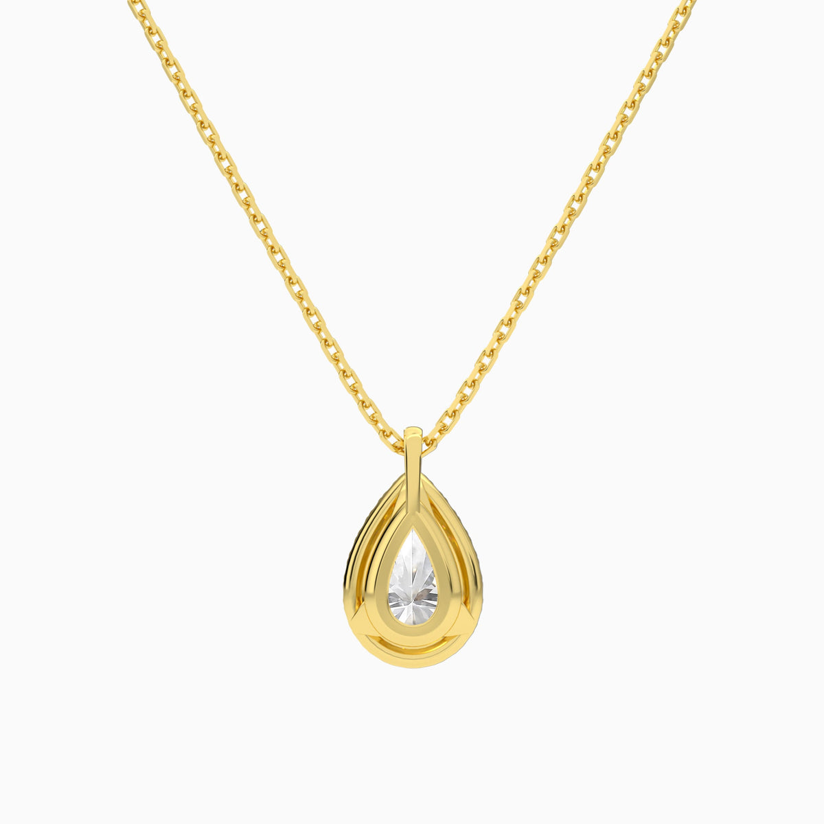 Pear Halo Lab Grown Diamond Pendant Necklace In 14K Yellow Gold - Back View