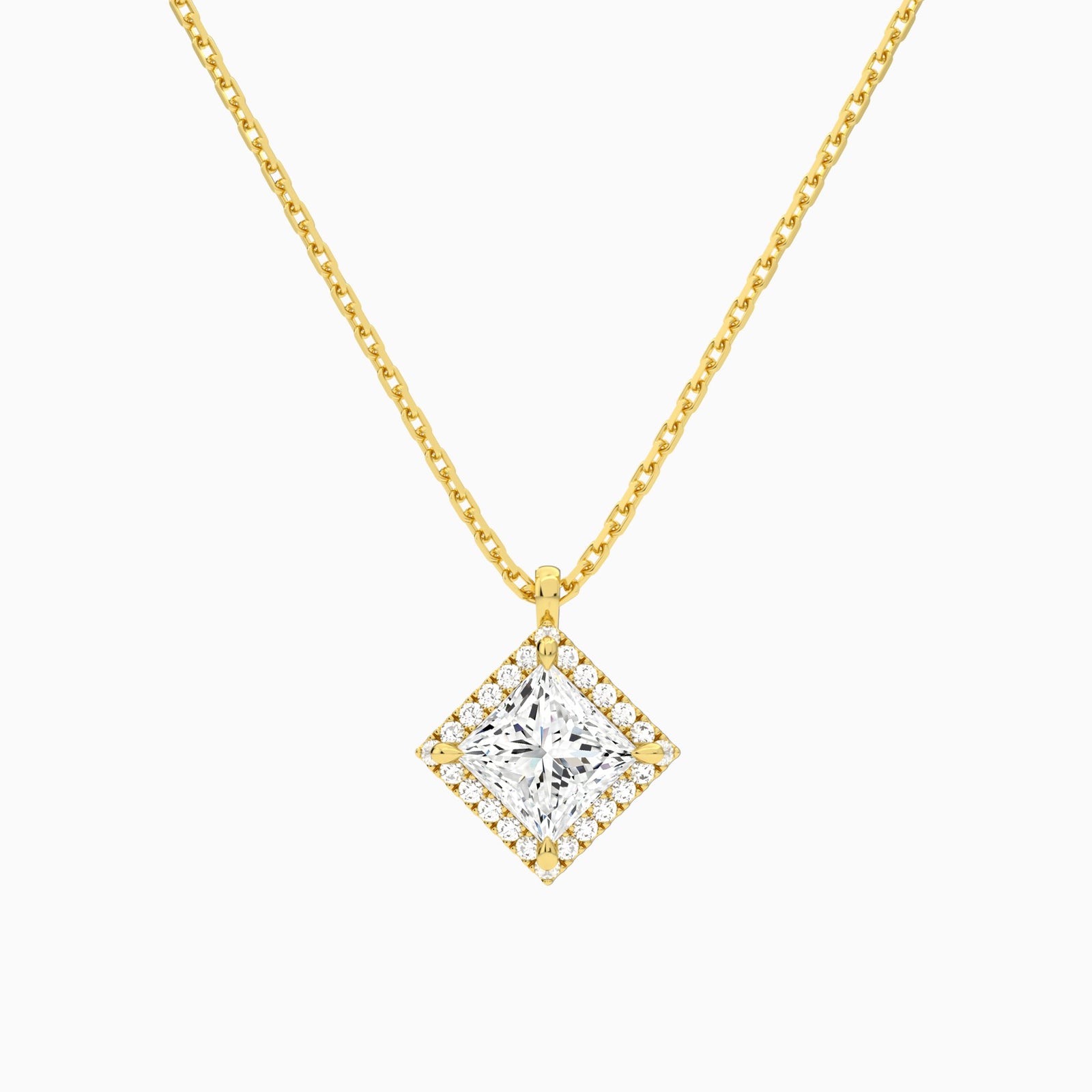 Princess Halo Diamond Pendant Necklace