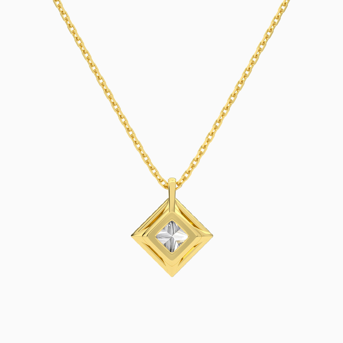 Princess Halo Lab Grown Diamond Pendant Necklace In 14K Yellow Gold - Back View