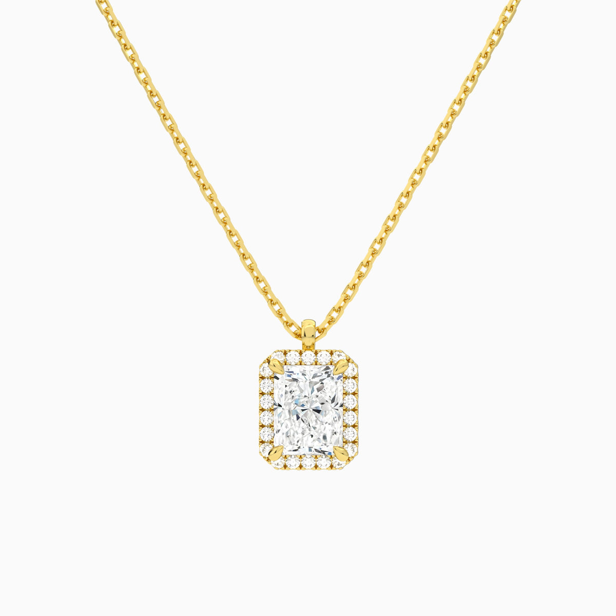 Radiant Halo Lab Grown Diamond Pendant Necklace In 14K Yellow Gold - Lucenjuri