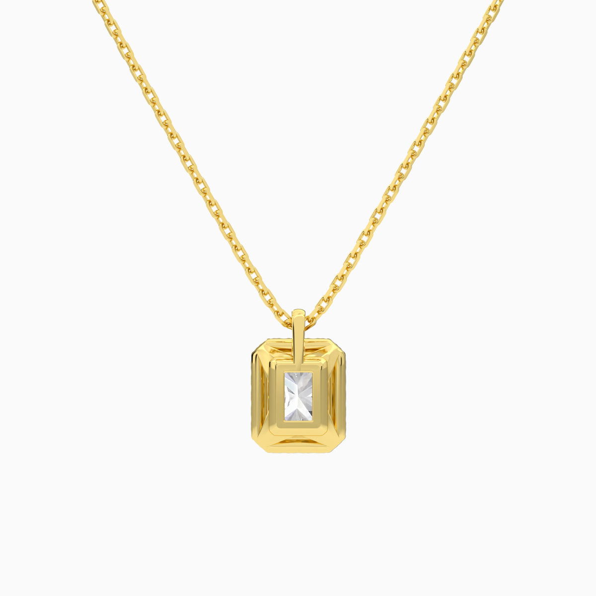 Radiant Halo Lab Grown Diamond Pendant Necklace In 18K Yellow Gold - Back View